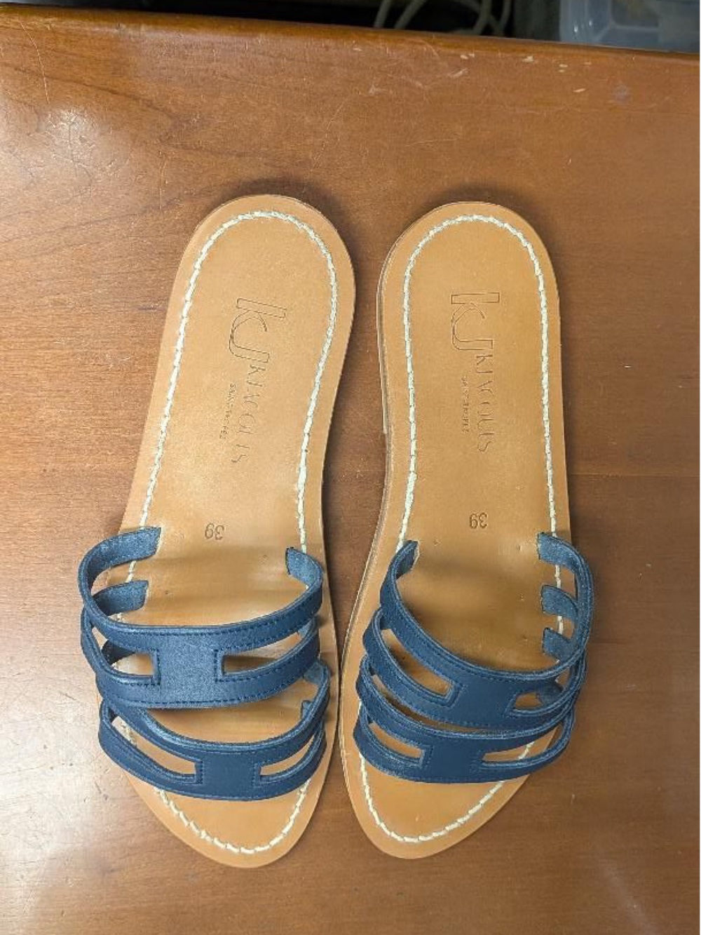 Navy Leather Slide Sandals – Strappy Casual Slides